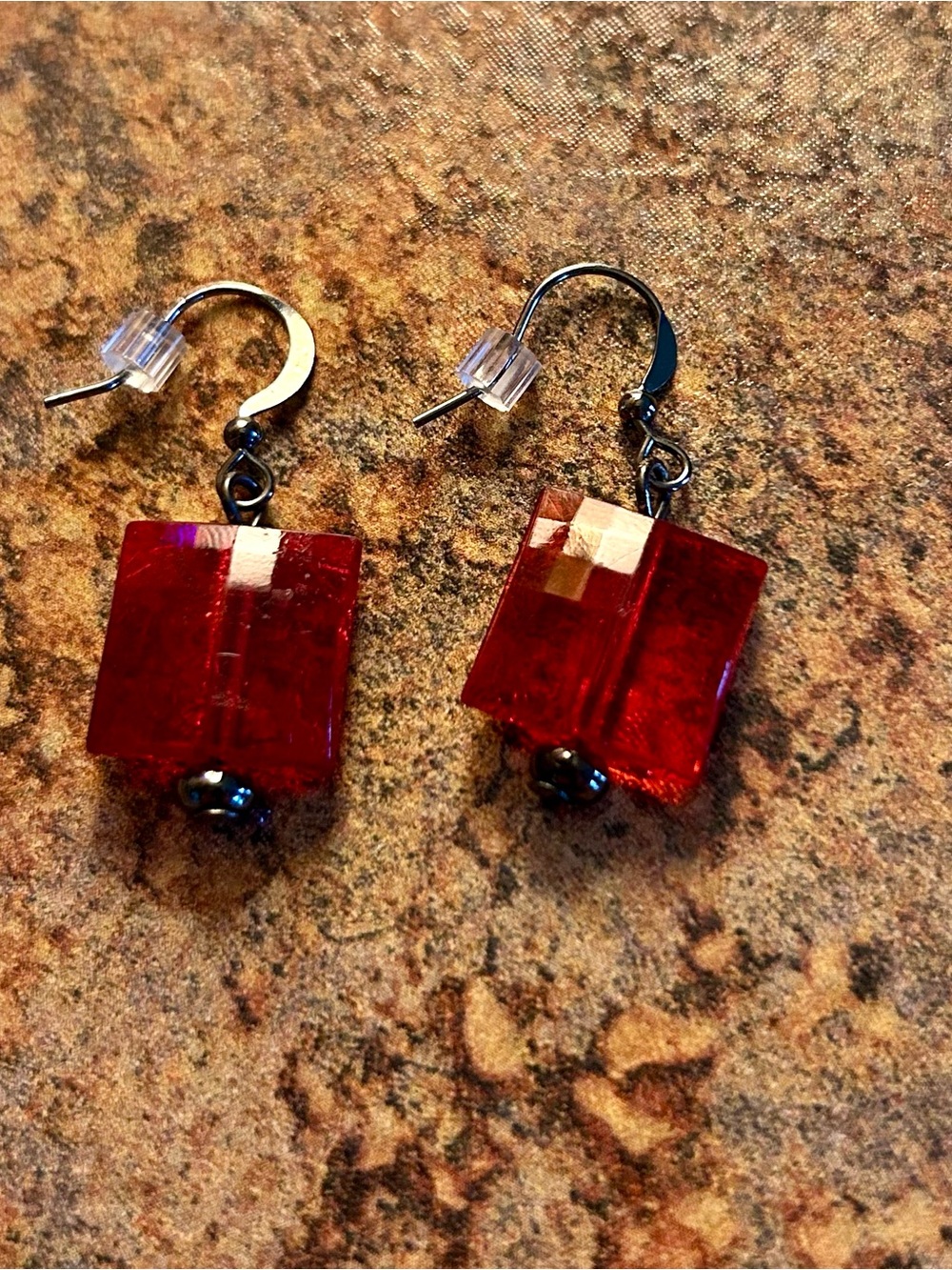 Red Cube Drop Earrings - Women Jewelry